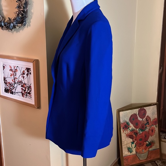 VINTAGE KASPER and CO Size 10 Longline Blazer 1-Button WOOL Vivid BlueV-neck - Picture 6 of 11